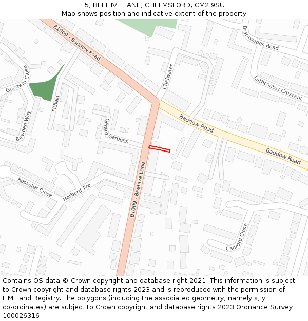 5, BEEHIVE LANE, CHELMSFORD, CM2 9SU: Location map and indicative extent of plot