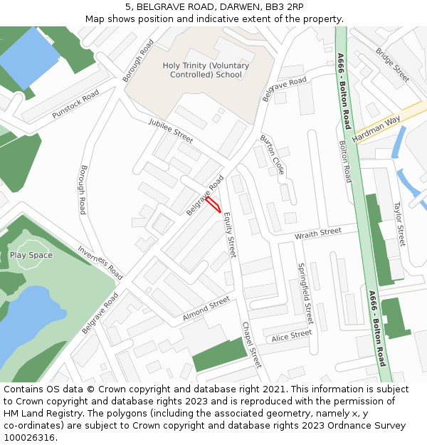 5, BELGRAVE ROAD, DARWEN, BB3 2RP: Location map and indicative extent of plot