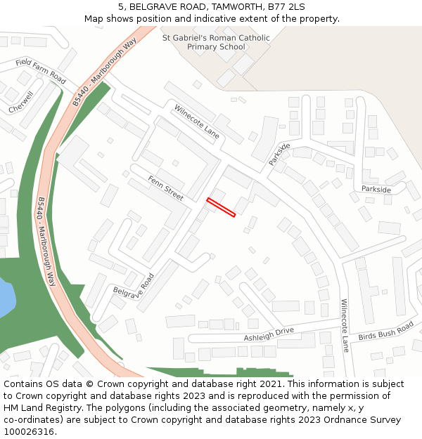 5, BELGRAVE ROAD, TAMWORTH, B77 2LS: Location map and indicative extent of plot