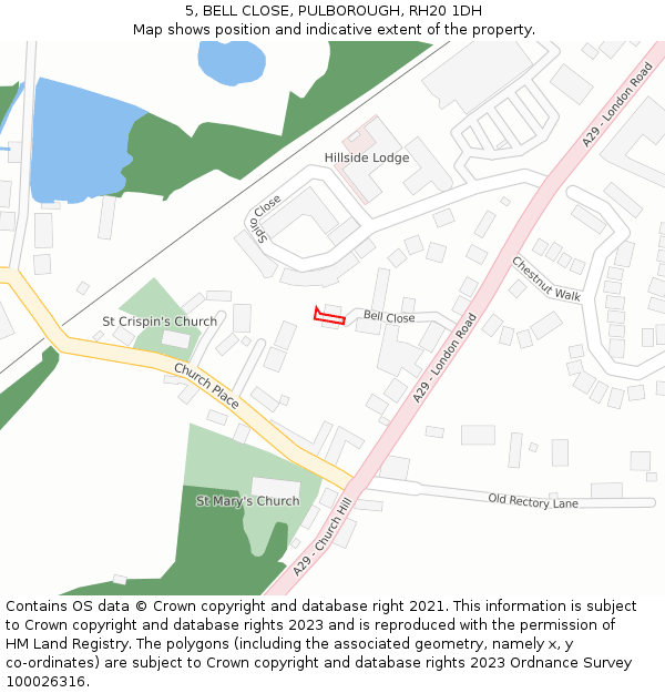 5, BELL CLOSE, PULBOROUGH, RH20 1DH: Location map and indicative extent of plot