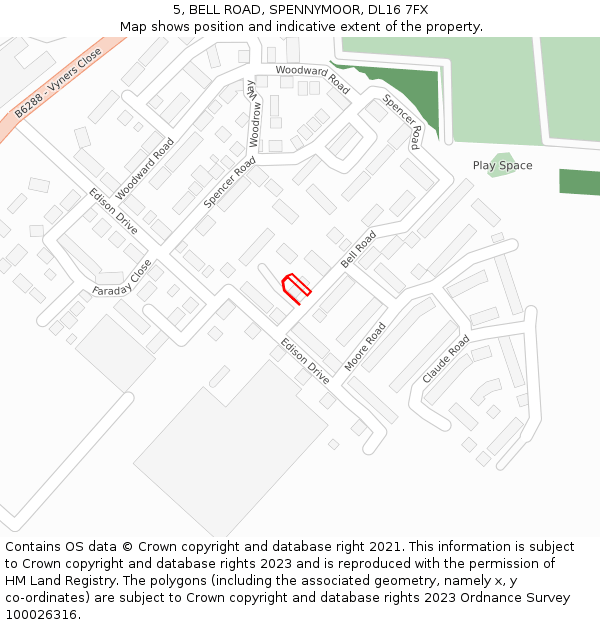 5, BELL ROAD, SPENNYMOOR, DL16 7FX: Location map and indicative extent of plot