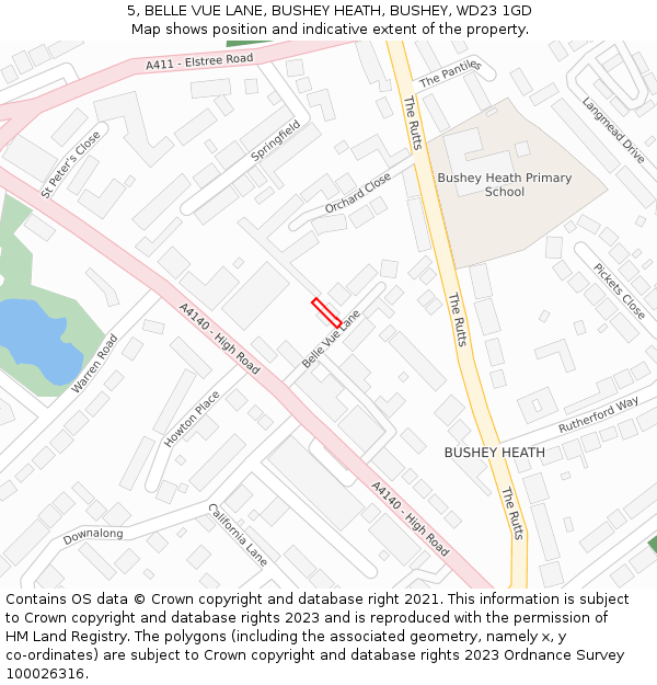 5, BELLE VUE LANE, BUSHEY HEATH, BUSHEY, WD23 1GD: Location map and indicative extent of plot