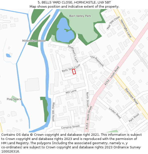 5, BELLS YARD CLOSE, HORNCASTLE, LN9 5BT: Location map and indicative extent of plot