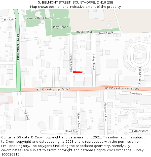 5, BELMONT STREET, SCUNTHORPE, DN16 2SB: Location map and indicative extent of plot
