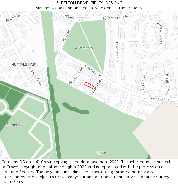 5, BELTON DRIVE, RIPLEY, DE5 3NG: Location map and indicative extent of plot