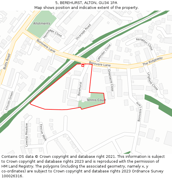 5, BEREHURST, ALTON, GU34 1PA: Location map and indicative extent of plot