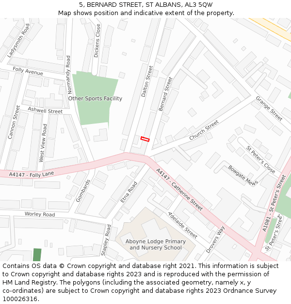 5, BERNARD STREET, ST ALBANS, AL3 5QW: Location map and indicative extent of plot