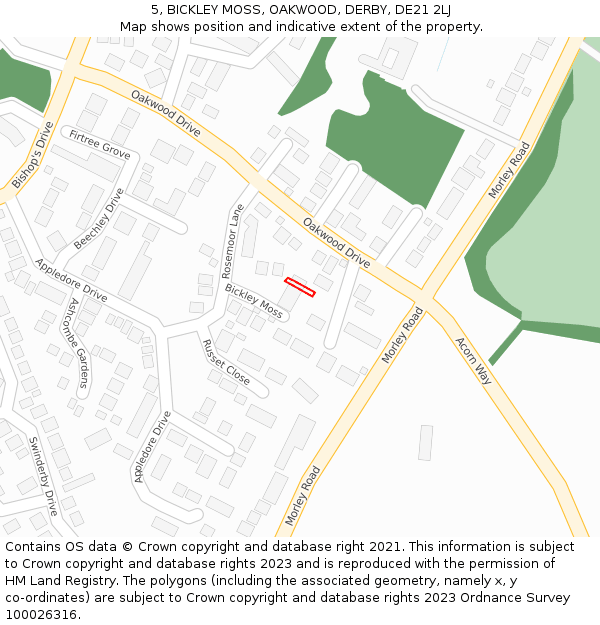 5, BICKLEY MOSS, OAKWOOD, DERBY, DE21 2LJ: Location map and indicative extent of plot