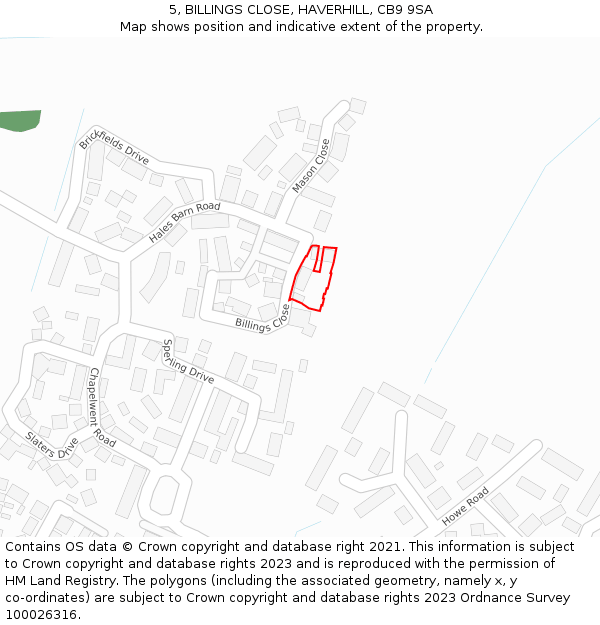 5, BILLINGS CLOSE, HAVERHILL, CB9 9SA: Location map and indicative extent of plot