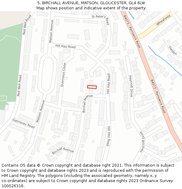 5, BIRCHALL AVENUE, MATSON, GLOUCESTER, GL4 6LW: Location map and indicative extent of plot