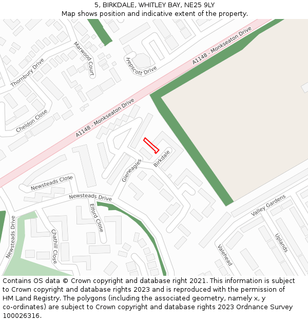 5, BIRKDALE, WHITLEY BAY, NE25 9LY: Location map and indicative extent of plot