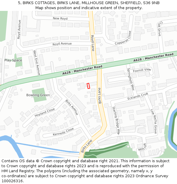 5, BIRKS COTTAGES, BIRKS LANE, MILLHOUSE GREEN, SHEFFIELD, S36 9NB: Location map and indicative extent of plot