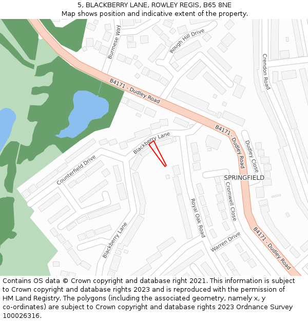 5, BLACKBERRY LANE, ROWLEY REGIS, B65 8NE: Location map and indicative extent of plot