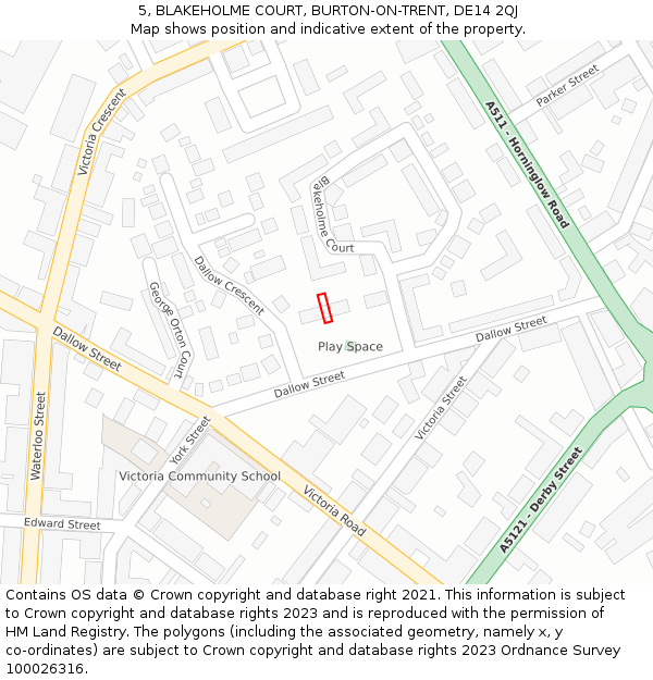 5, BLAKEHOLME COURT, BURTON-ON-TRENT, DE14 2QJ: Location map and indicative extent of plot