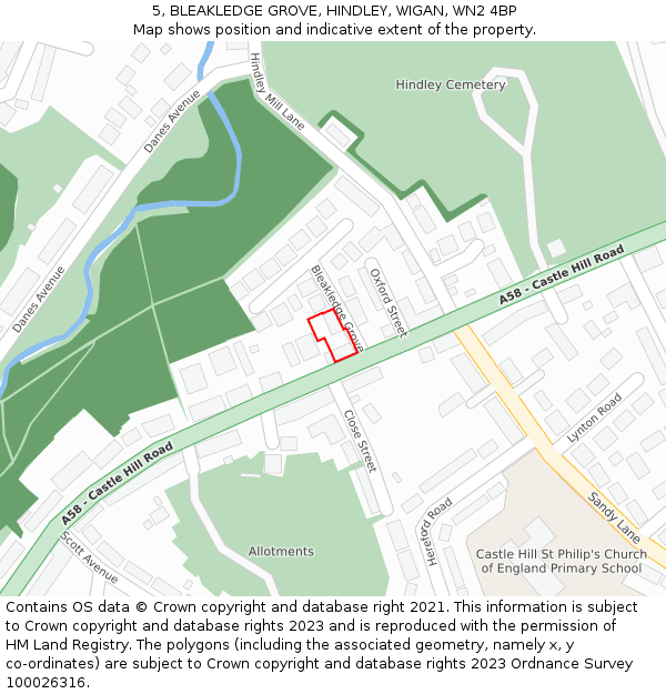 5, BLEAKLEDGE GROVE, HINDLEY, WIGAN, WN2 4BP: Location map and indicative extent of plot