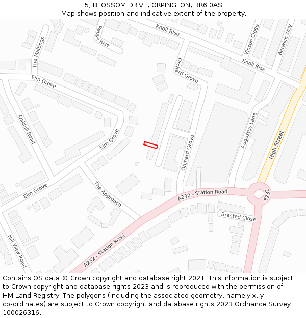 5, BLOSSOM DRIVE, ORPINGTON, BR6 0AS: Location map and indicative extent of plot