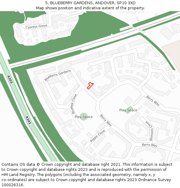 5, BLUEBERRY GARDENS, ANDOVER, SP10 3XD: Location map and indicative extent of plot