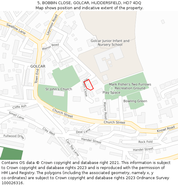 5, BOBBIN CLOSE, GOLCAR, HUDDERSFIELD, HD7 4DQ: Location map and indicative extent of plot