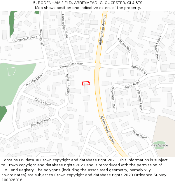 5, BODENHAM FIELD, ABBEYMEAD, GLOUCESTER, GL4 5TS: Location map and indicative extent of plot