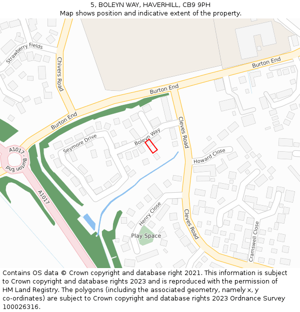 5, BOLEYN WAY, HAVERHILL, CB9 9PH: Location map and indicative extent of plot
