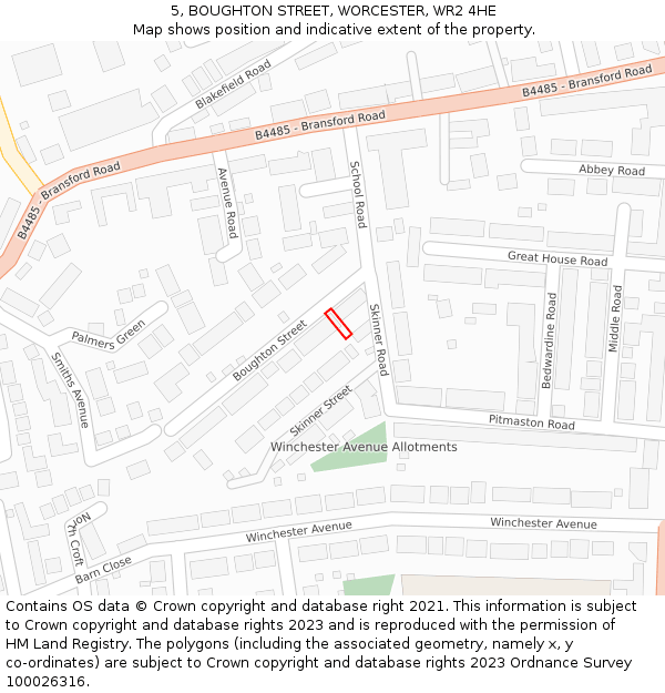 5, BOUGHTON STREET, WORCESTER, WR2 4HE: Location map and indicative extent of plot