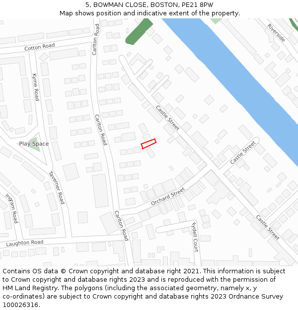 5, BOWMAN CLOSE, BOSTON, PE21 8PW: Location map and indicative extent of plot