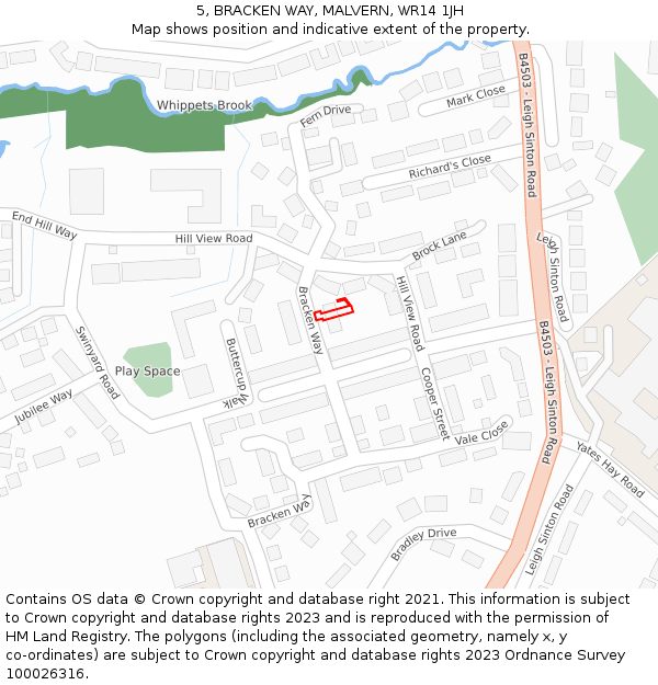 5, BRACKEN WAY, MALVERN, WR14 1JH: Location map and indicative extent of plot