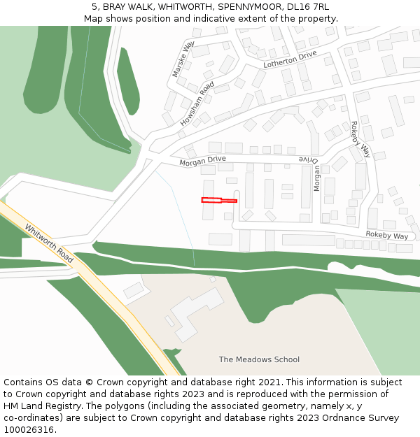 5, BRAY WALK, WHITWORTH, SPENNYMOOR, DL16 7RL: Location map and indicative extent of plot