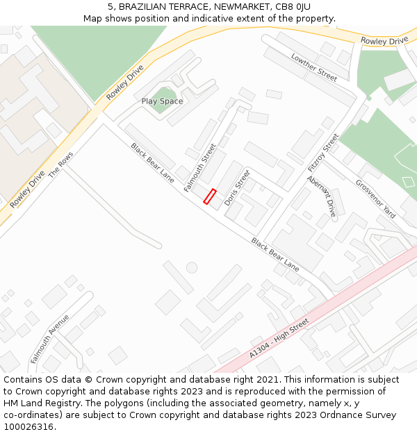 5, BRAZILIAN TERRACE, NEWMARKET, CB8 0JU: Location map and indicative extent of plot