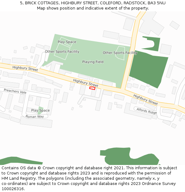 5, BRICK COTTAGES, HIGHBURY STREET, COLEFORD, RADSTOCK, BA3 5NU: Location map and indicative extent of plot