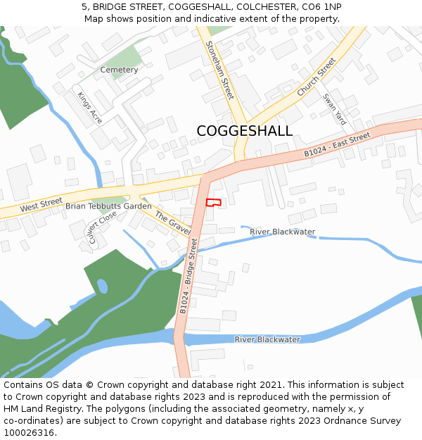 5, BRIDGE STREET, COGGESHALL, COLCHESTER, CO6 1NP: Location map and indicative extent of plot