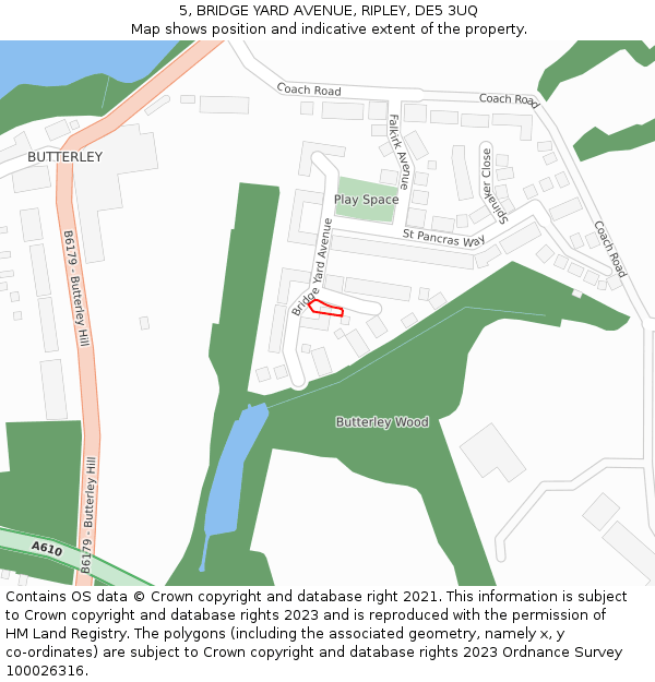 5, BRIDGE YARD AVENUE, RIPLEY, DE5 3UQ: Location map and indicative extent of plot