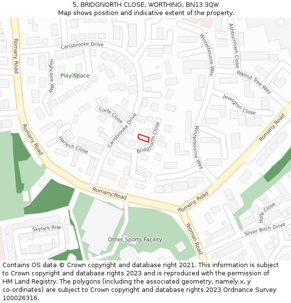 5, BRIDGNORTH CLOSE, WORTHING, BN13 3QW: Location map and indicative extent of plot