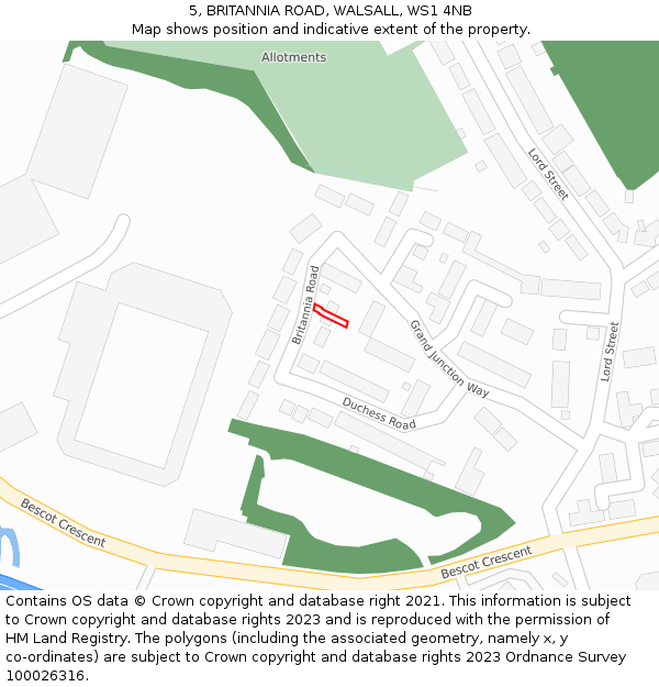 5, BRITANNIA ROAD, WALSALL, WS1 4NB: Location map and indicative extent of plot