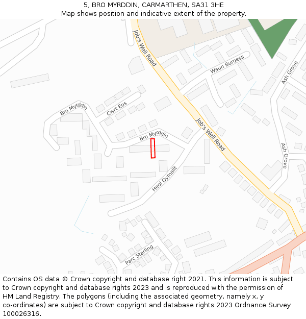 5, BRO MYRDDIN, CARMARTHEN, SA31 3HE: Location map and indicative extent of plot