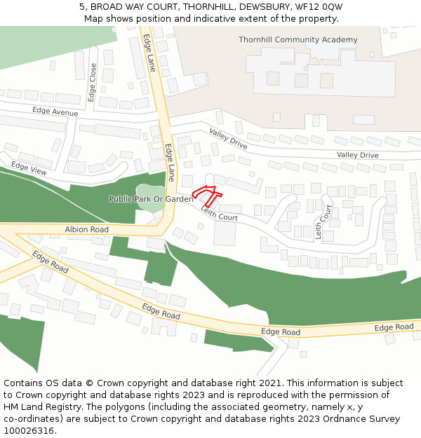 5, BROAD WAY COURT, THORNHILL, DEWSBURY, WF12 0QW: Location map and indicative extent of plot
