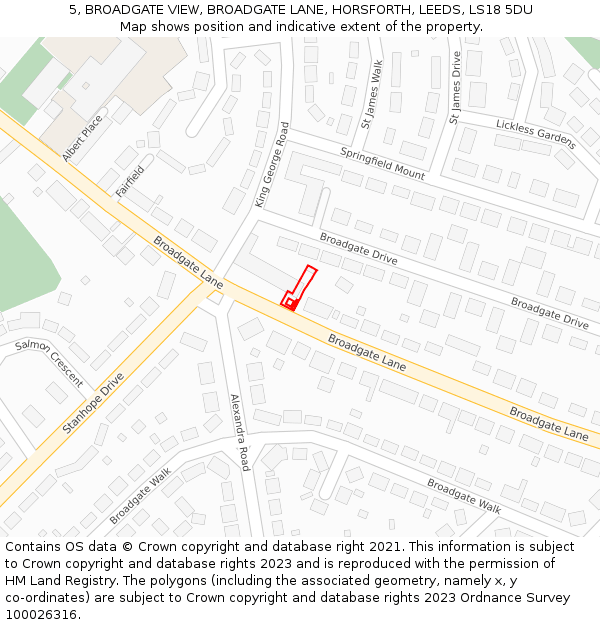 5, BROADGATE VIEW, BROADGATE LANE, HORSFORTH, LEEDS, LS18 5DU: Location map and indicative extent of plot