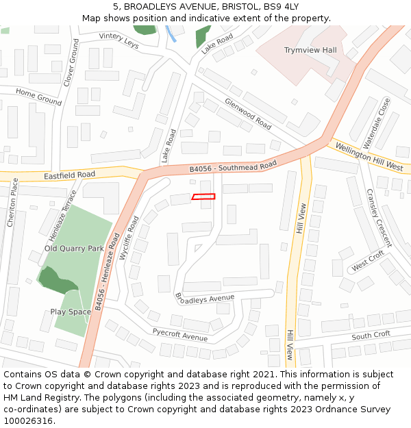 5, BROADLEYS AVENUE, BRISTOL, BS9 4LY: Location map and indicative extent of plot