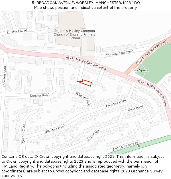 5, BROADOAK AVENUE, WORSLEY, MANCHESTER, M28 1DQ: Location map and indicative extent of plot