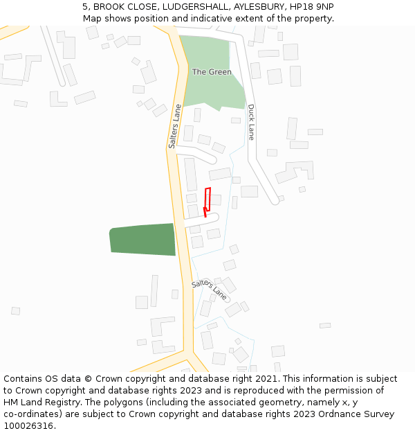 5, BROOK CLOSE, LUDGERSHALL, AYLESBURY, HP18 9NP: Location map and indicative extent of plot