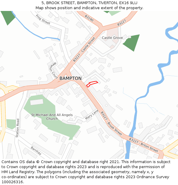5, BROOK STREET, BAMPTON, TIVERTON, EX16 9LU: Location map and indicative extent of plot