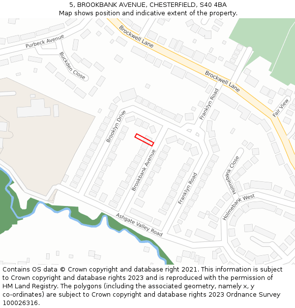 5, BROOKBANK AVENUE, CHESTERFIELD, S40 4BA: Location map and indicative extent of plot