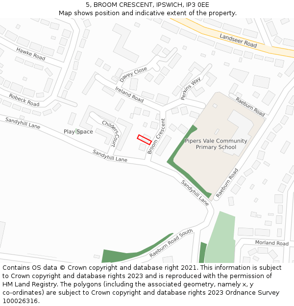 5, BROOM CRESCENT, IPSWICH, IP3 0EE: Location map and indicative extent of plot
