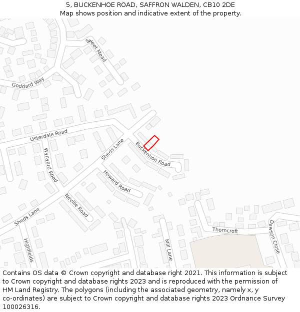 5, BUCKENHOE ROAD, SAFFRON WALDEN, CB10 2DE: Location map and indicative extent of plot