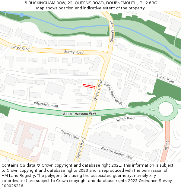 5 BUCKINGHAM ROW, 22, QUEENS ROAD, BOURNEMOUTH, BH2 6BG: Location map and indicative extent of plot