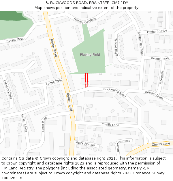 5, BUCKWOODS ROAD, BRAINTREE, CM7 1DY: Location map and indicative extent of plot