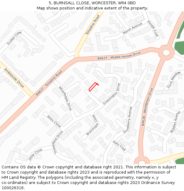 5, BURNSALL CLOSE, WORCESTER, WR4 0BD: Location map and indicative extent of plot