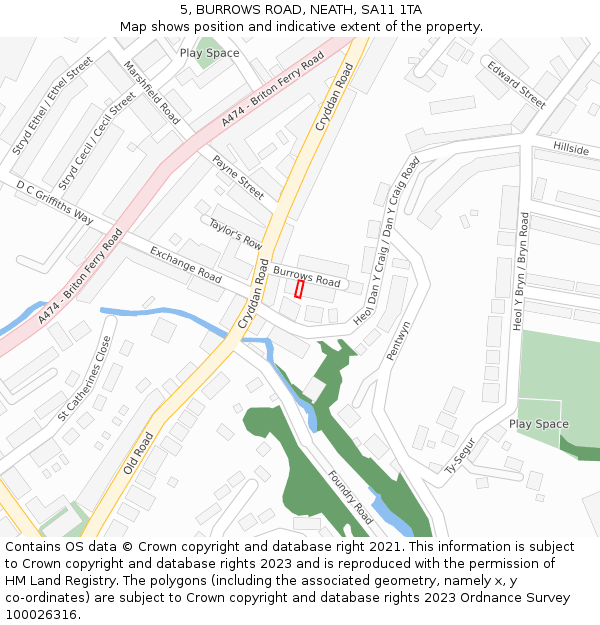 5, BURROWS ROAD, NEATH, SA11 1TA: Location map and indicative extent of plot