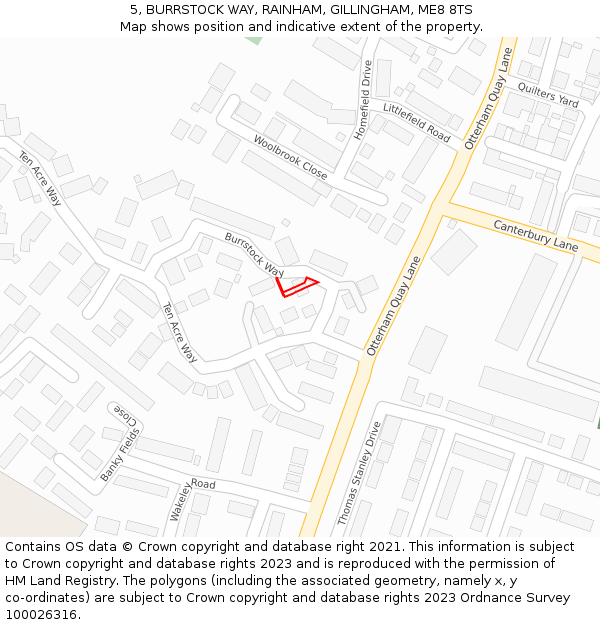 5, BURRSTOCK WAY, RAINHAM, GILLINGHAM, ME8 8TS: Location map and indicative extent of plot