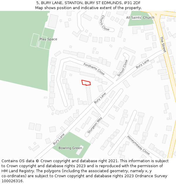 5, BURY LANE, STANTON, BURY ST EDMUNDS, IP31 2DF: Location map and indicative extent of plot